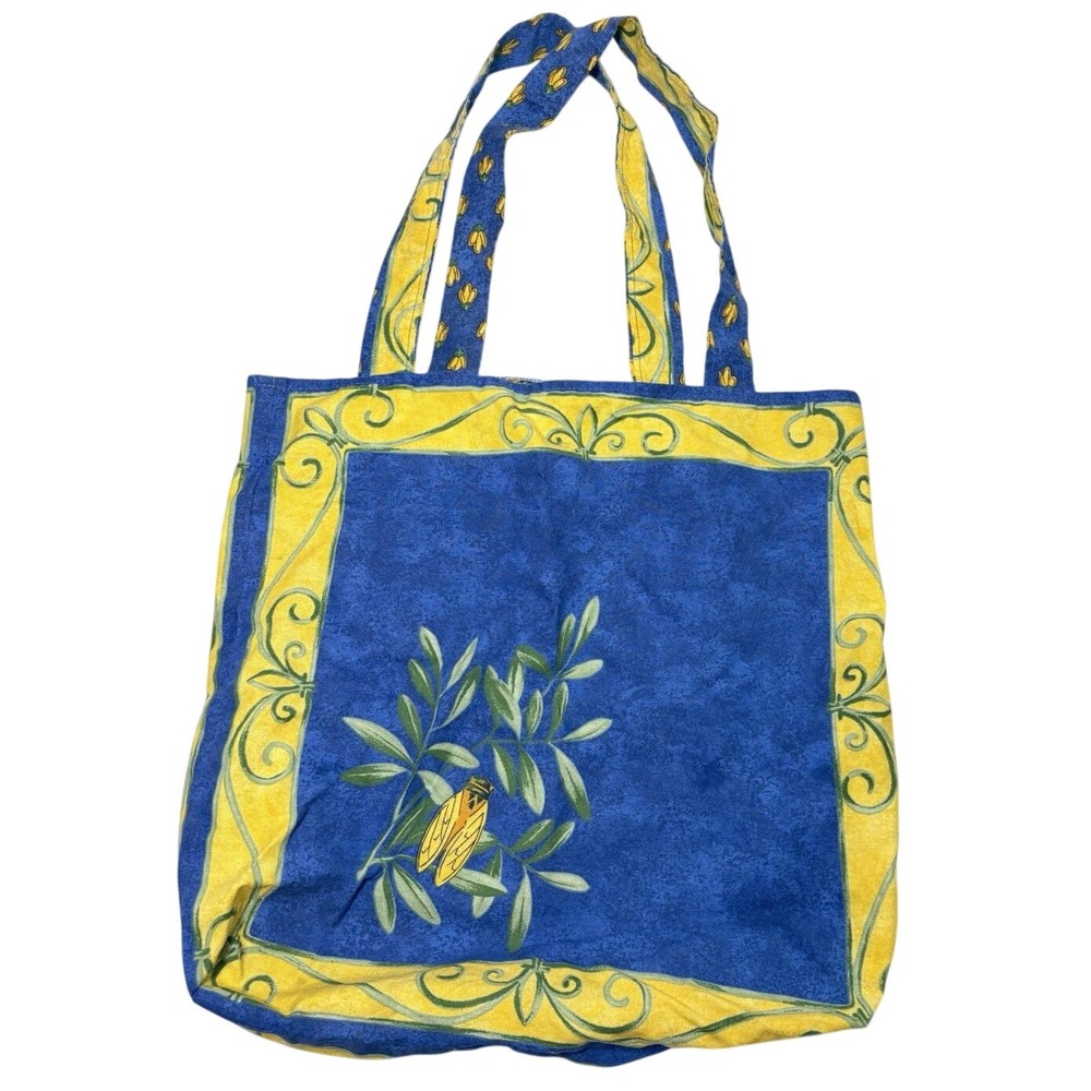 Vintage Provencal Style Tote Bag Blue Yellow Cicada Print Needle & Thread CO